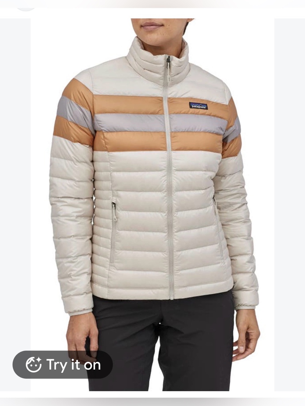 Patagonia Colorblock Puffer Jacket in Beige, Tan & Gray